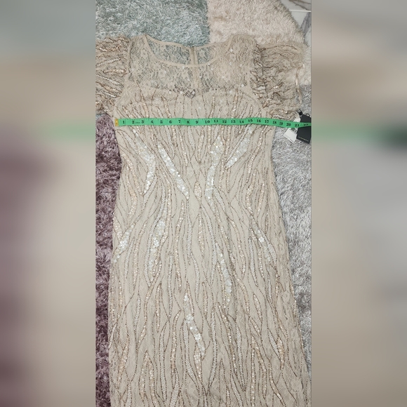 Adrianna papell embellished sequined lace column gown with Flutter sleev… - Picture 13 of 16